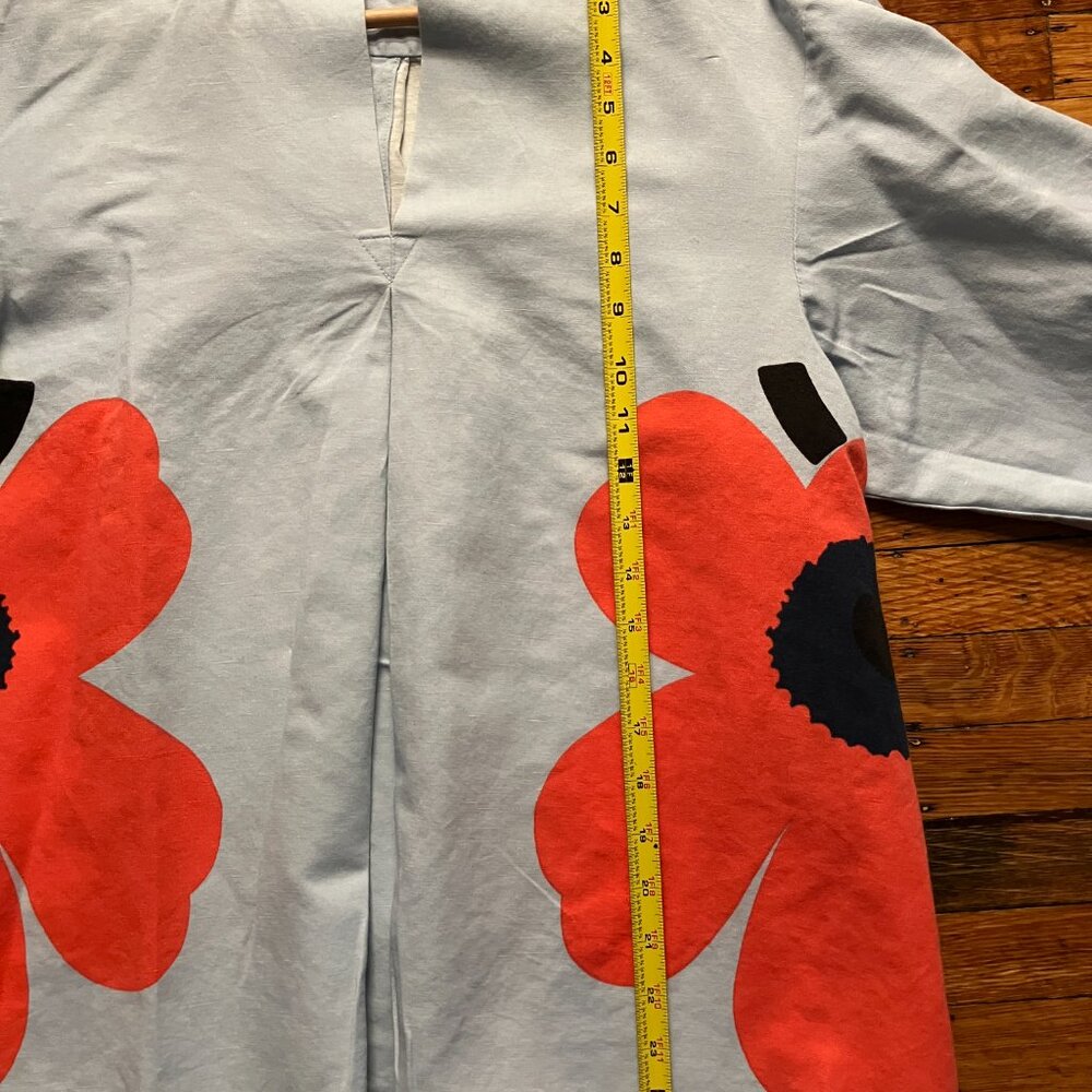 Marimekko Kaksi Heijastus Unikko Kerran Cotton Linen Shirt Size 34 US 2 Blue/Red - Picture 6 of 9